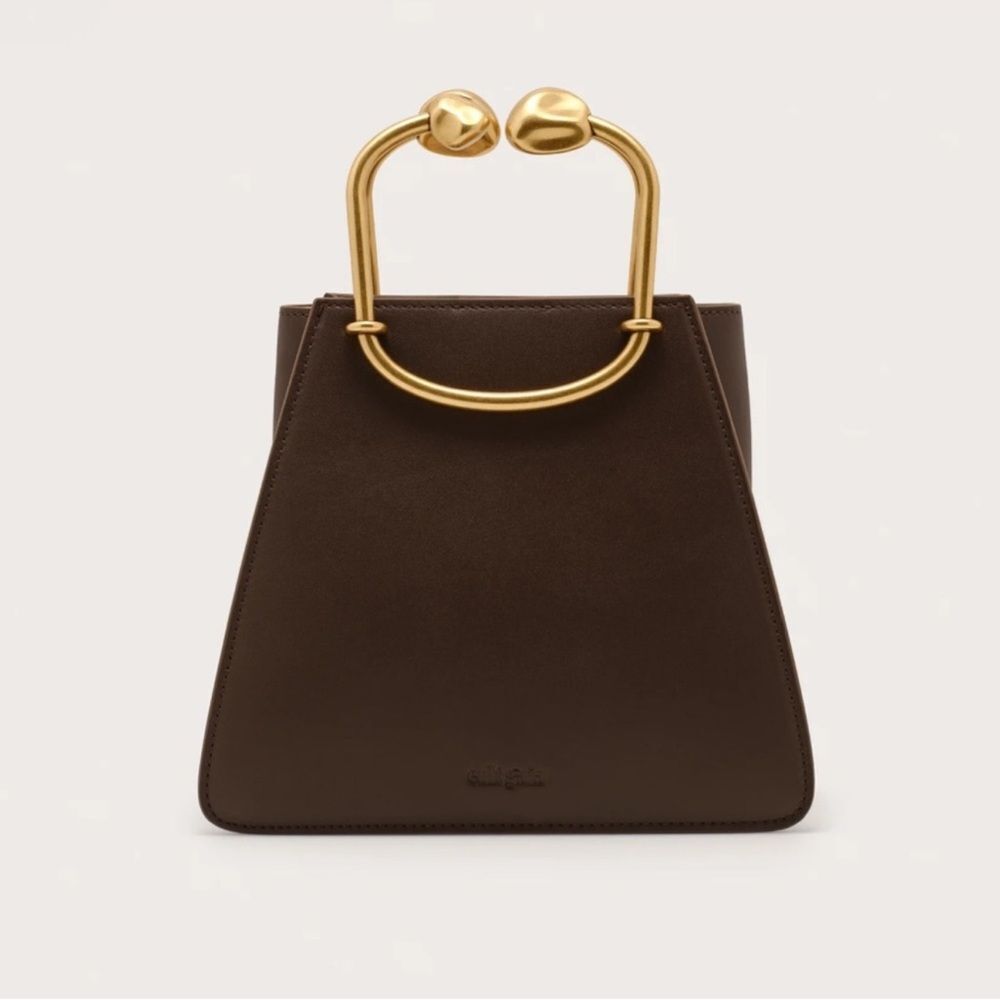 NWT Cult Gaia Maxine Top Handle Bag Luwak Dark Brown Leather